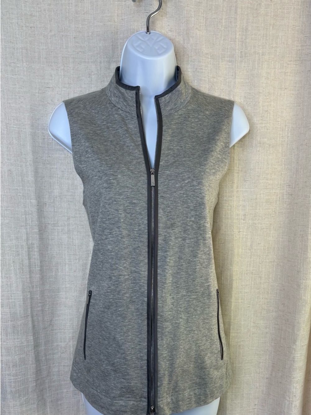 Lafayette 148 New York Heather Gray Zip Front Vest Petite P